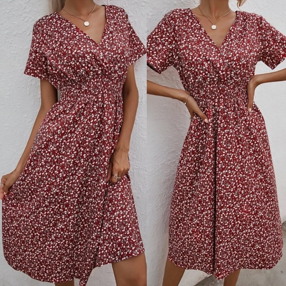 Boho floral print wrap A line dress - Picture 7 of 7